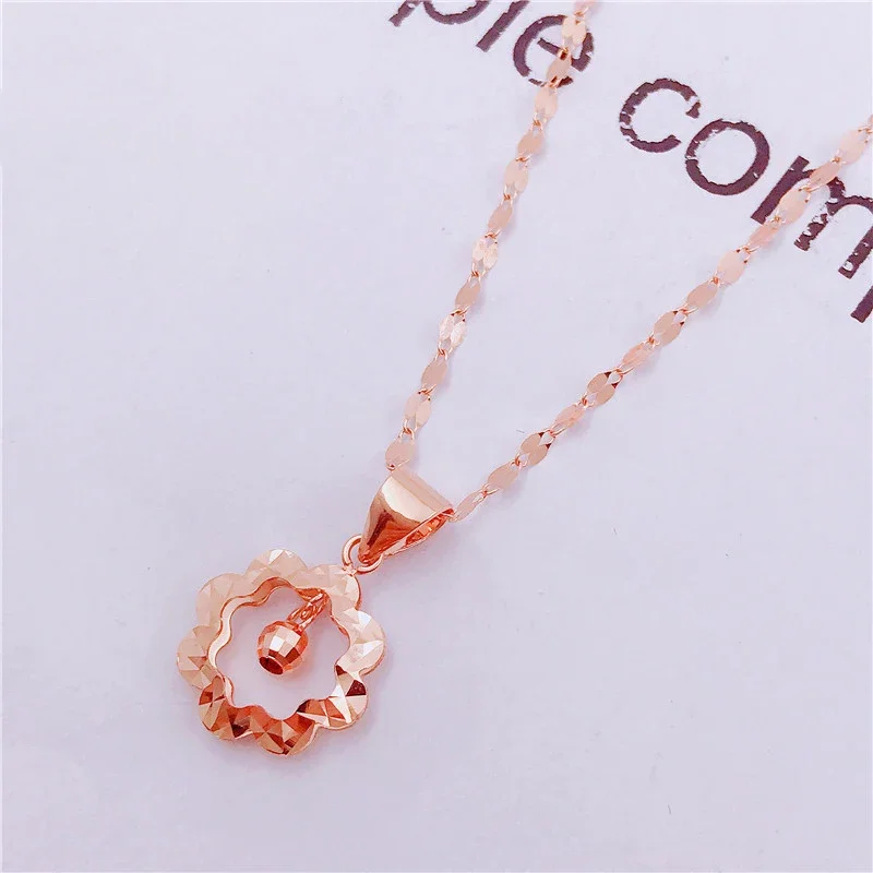 Plated 14K Rose Gold Hollow Flower Small Pendant Necklace new in Charm Classic Craft Ladies Wedding Jewelry