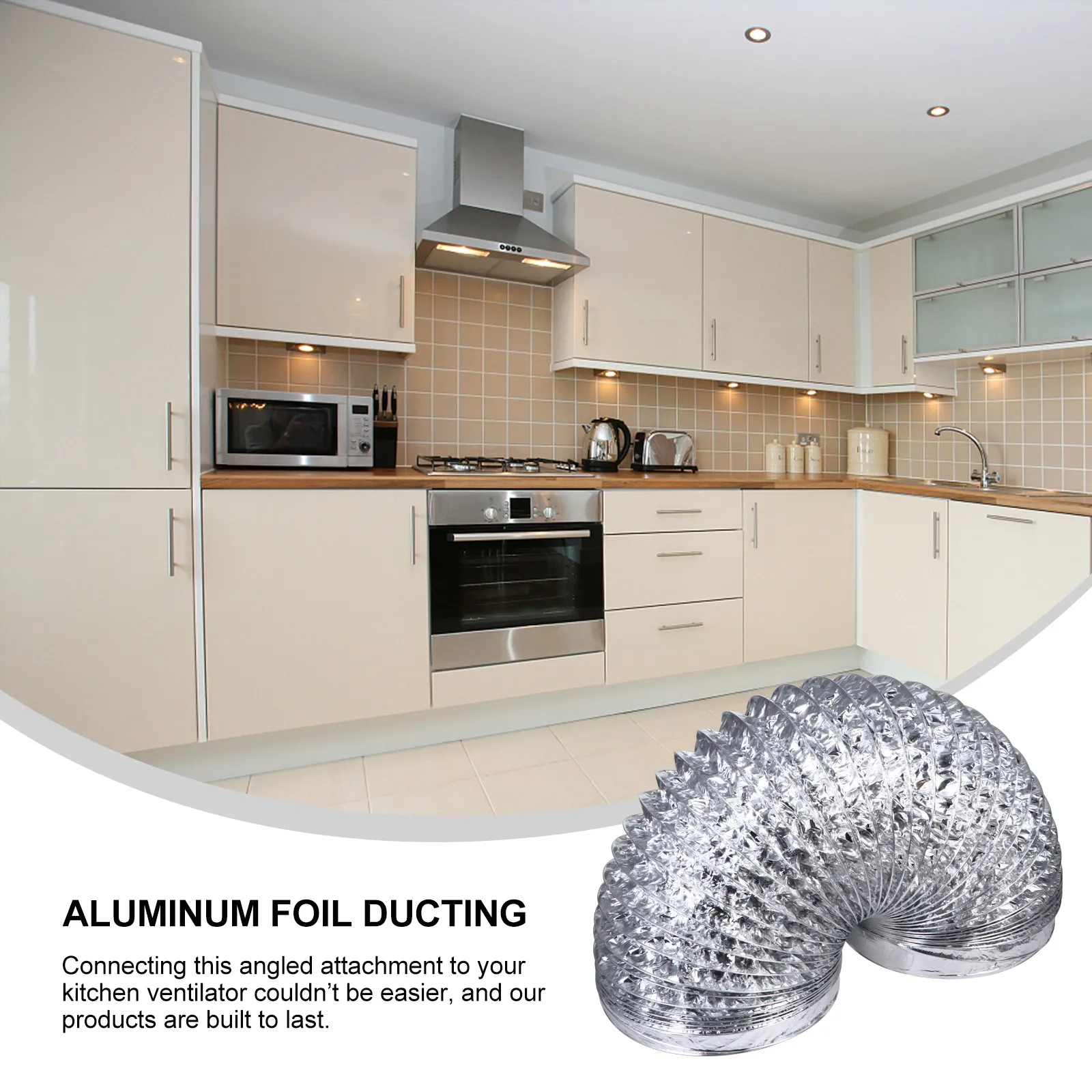 2M Flexible Aluminum Foil Air Duct Hose Flame Retardant Double Layer Leak Proof Ventilation Duct for Kitchen Range Hood Hvac