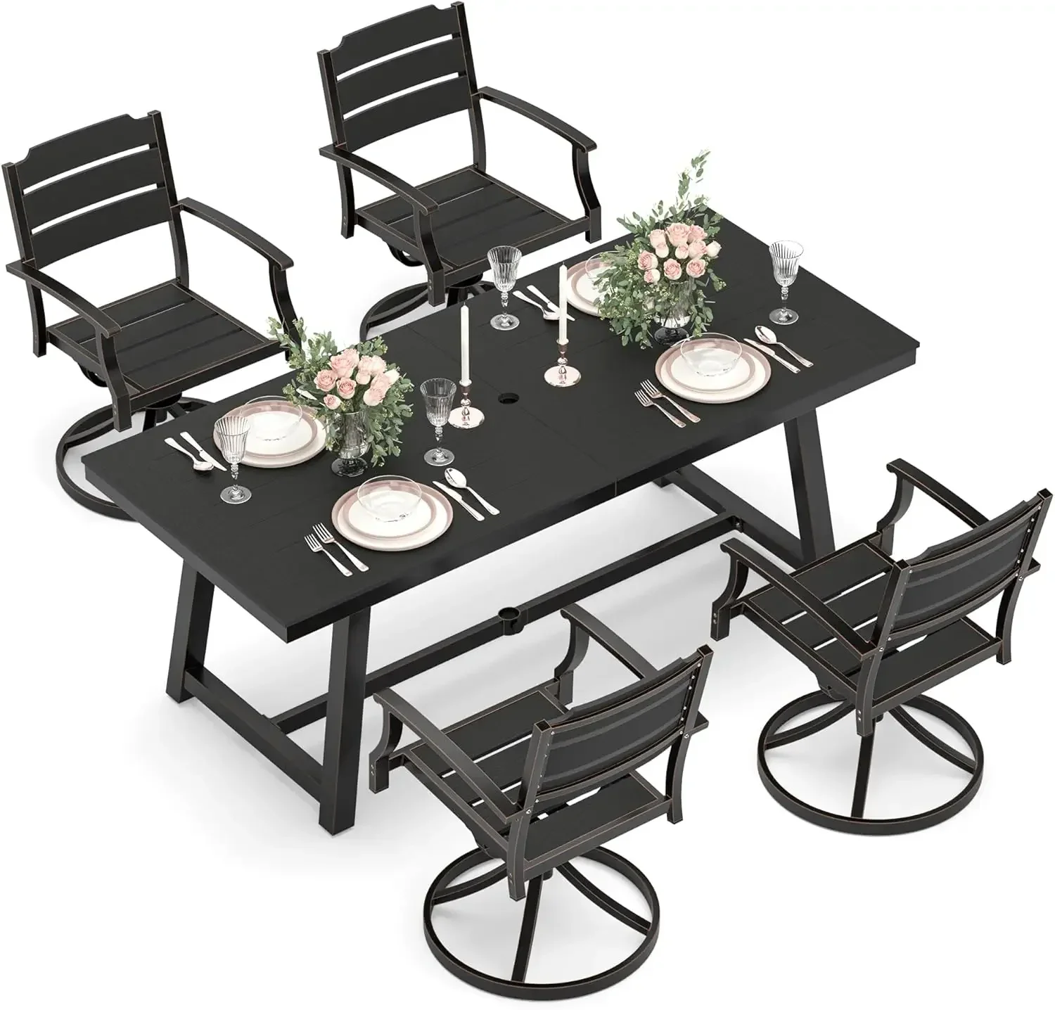 5 pieces patio swivel dining chair,black