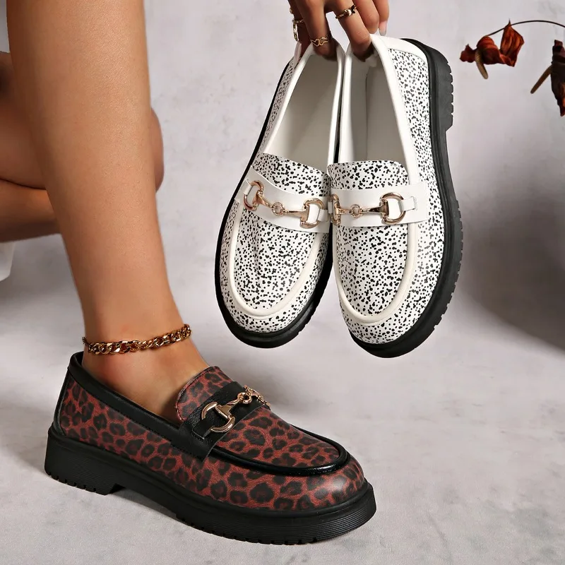 

Новинка 202, женские модные лоферы без шнуровки с леопардовым принтом, повседневная обувь на платформе и плоской подошве на массивном каблуке, большие размеры Женская Обувь