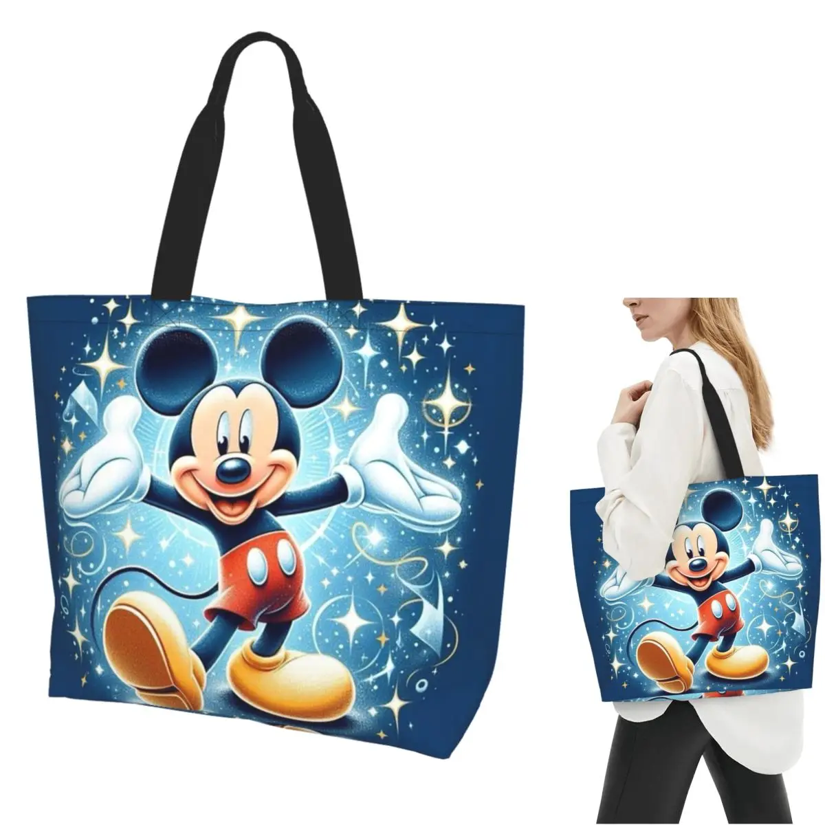 

Cartoon Mickey Mouse Shopping Tote Bag Canvas Large Capacity Shoulder Bags Shopper Grocery Handbag for Women