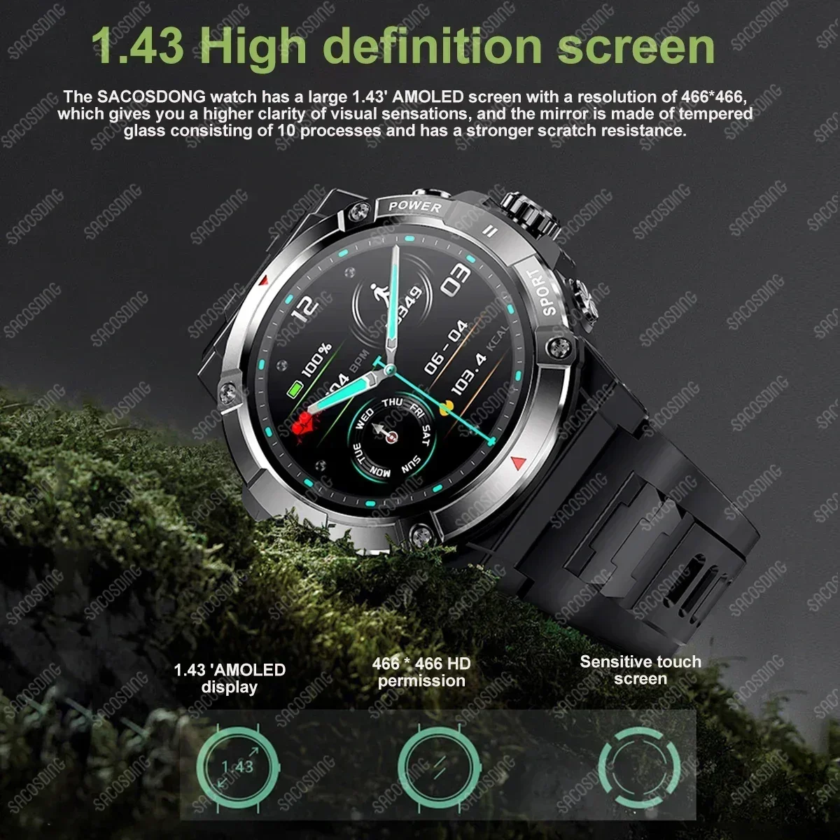 GPS Smart Watch Bluetooth Call Women Men 4G Memory Health Monitor Offline Map Smartwatch Sports Fitness Tracker Compass Watch