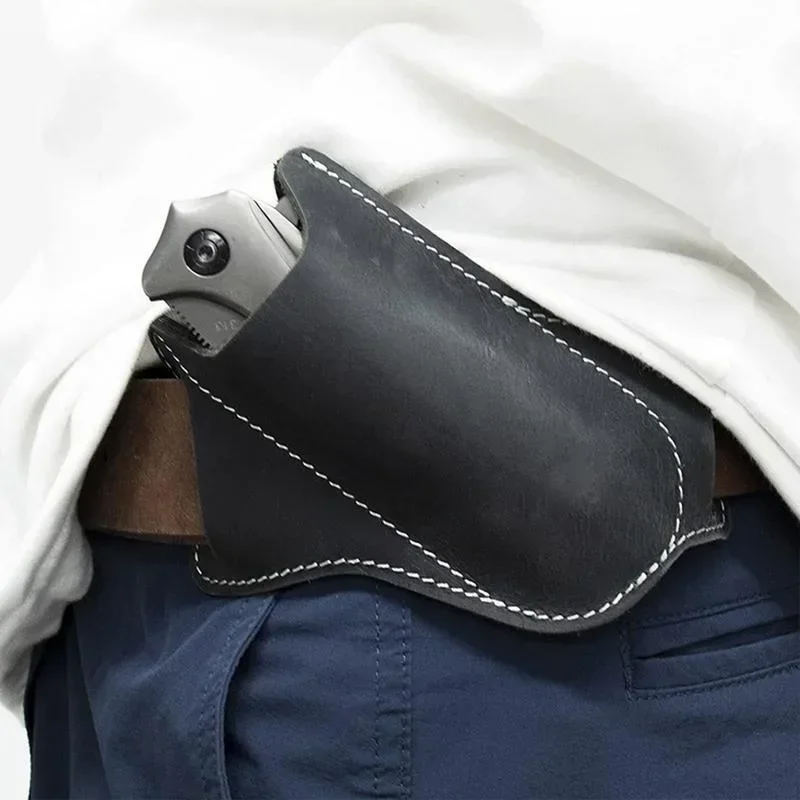 1PC Leather Anti-scratch Storage Sheath Folding Flick Knife Waist Belt Clip Holder Pocket Knives Storage Bag Camping Pack Tools