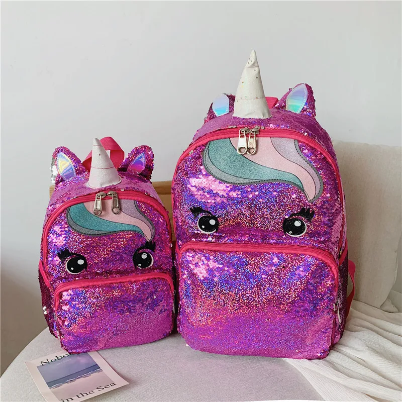 Lovely Cartoon Schoolbag For Kids Girls Fashion Unicorn Sequins Backpack Large Capacity Load-Reducing School Book Bag Children