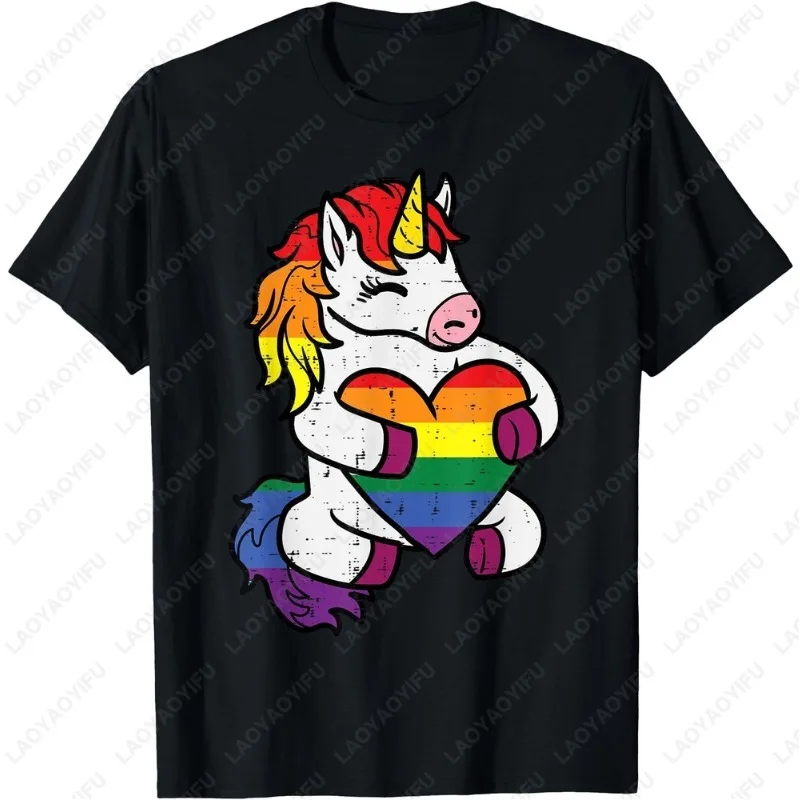 

‌Rainbow Hugging Heart TShirt LGBTQ Pride Support Lovely Fashion Clothing Colorful Support Tees Women Men Cotton Graphic Tops