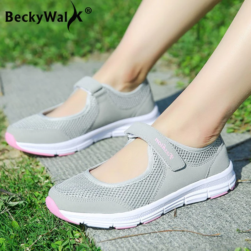 

Летняя обувь на плоской подошве размера плюс 35–42, женская легкая удобная повседневная обувь с сеткой, женские дорожные женские кроссовки на плоском каблуке WSH3278