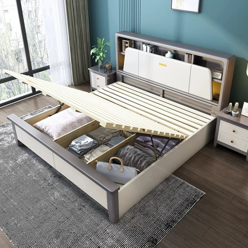 High-End-Doppelbett, ästhetischer modularer Stauraum, King-Size-Bett, Doppelbett, Rahmen, moderne multifunktionale Cama De Casal nordische Möbel