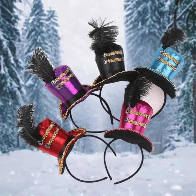 Cosplay haarhoepelaccessoire, mini-hoge hoed met veer voor circuscircusdirecteurkostuum, geschikt voor volwassenen en kinderen