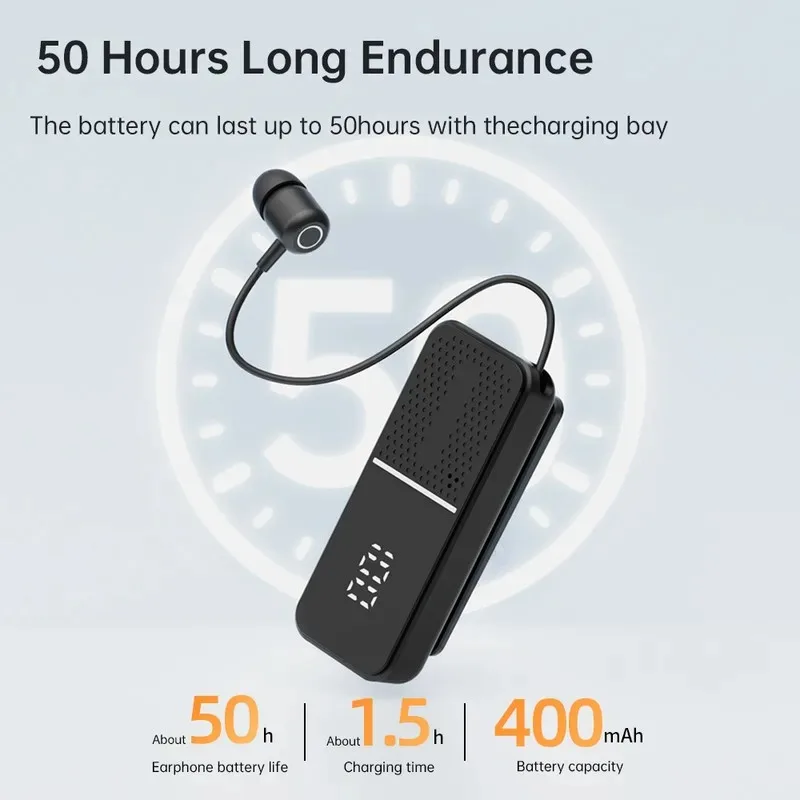 Lavalier Business Bluetooth 6.0 Earphone Talk/Music 50H With Mic Noice Cancelling One-Click Photo LCD HIFI Wireless Headset