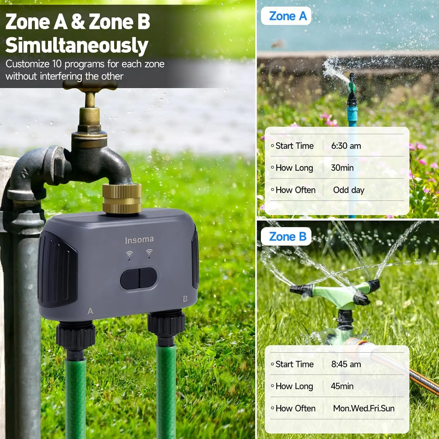 Insoma Automatische Watertimer met Gateway 2-weg Tuinirrigatie Bewateringssysteem Sprinkler Programmeur Gereedschap ondersteuning Alexa