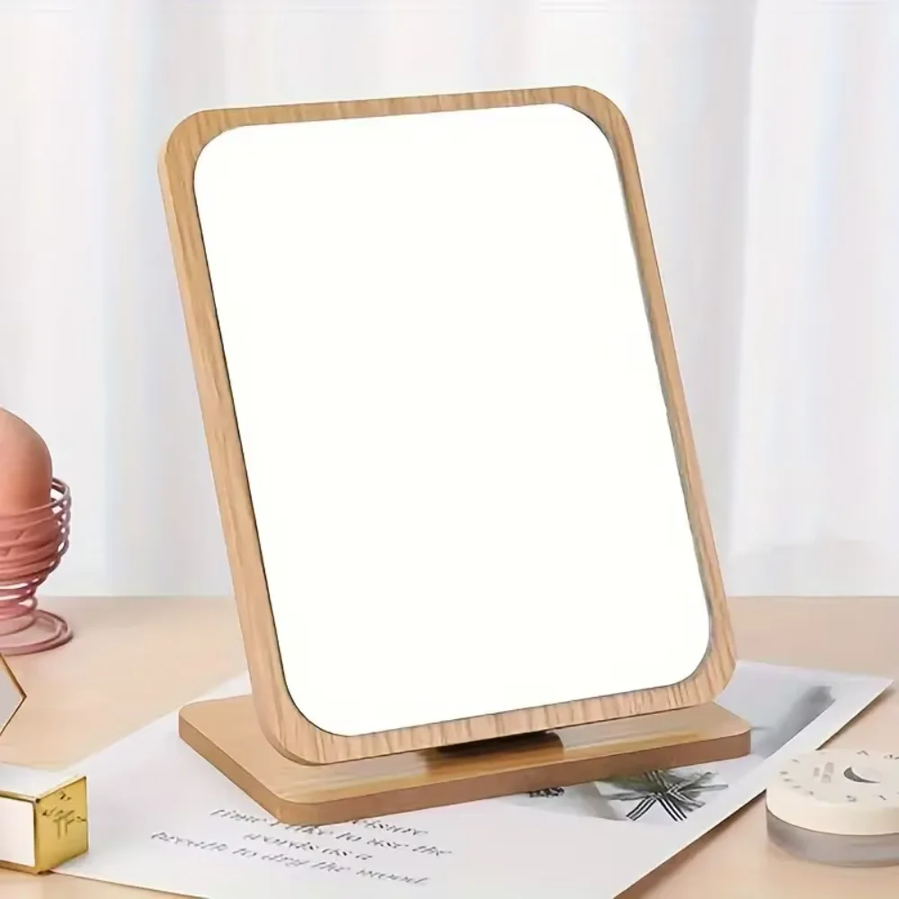 Portable Wooden Vanity Mirror Single Sided Folding Design Desktop Mirror Rotating HD Cosmetic Mirror Design Perfect for Home