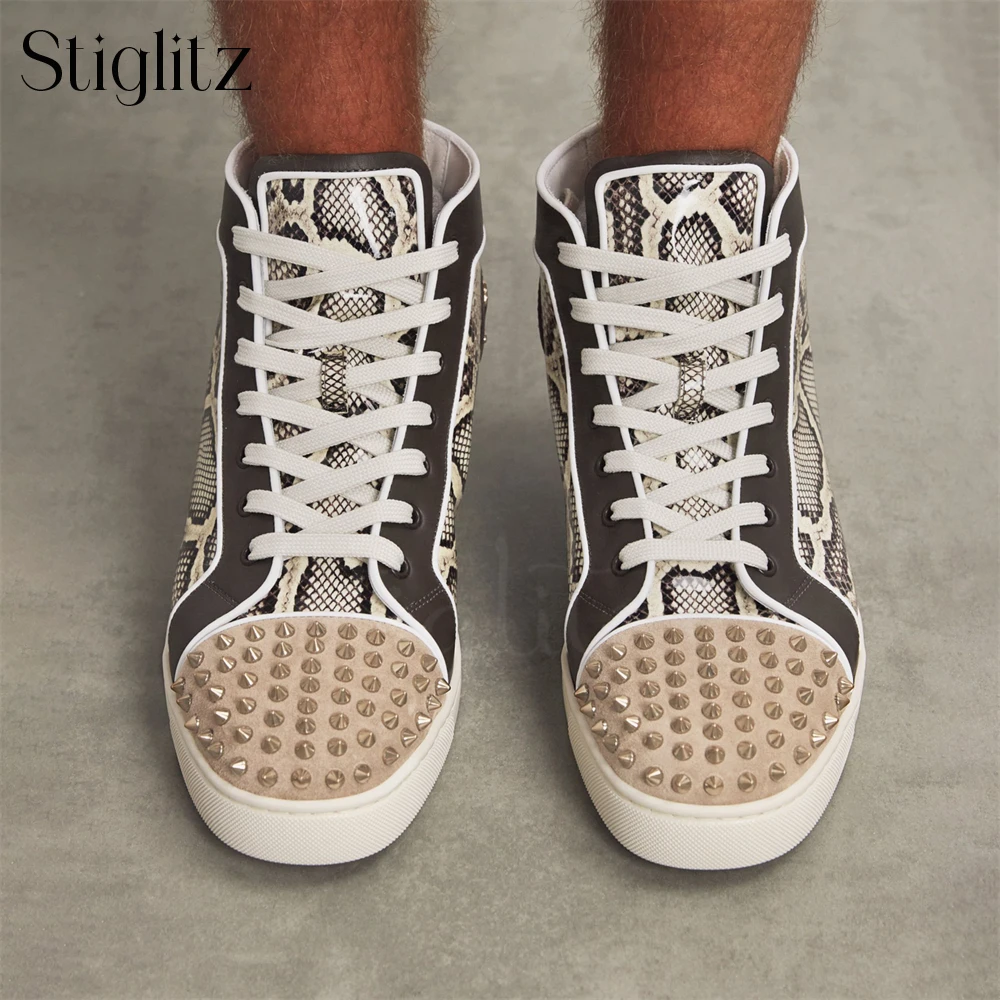 

Snake Pattern Rivet Sneakers Designer Style Casual Shoes Round Toe Lace up Fashion Shoes for Men and Women Custom Handmade Shoes