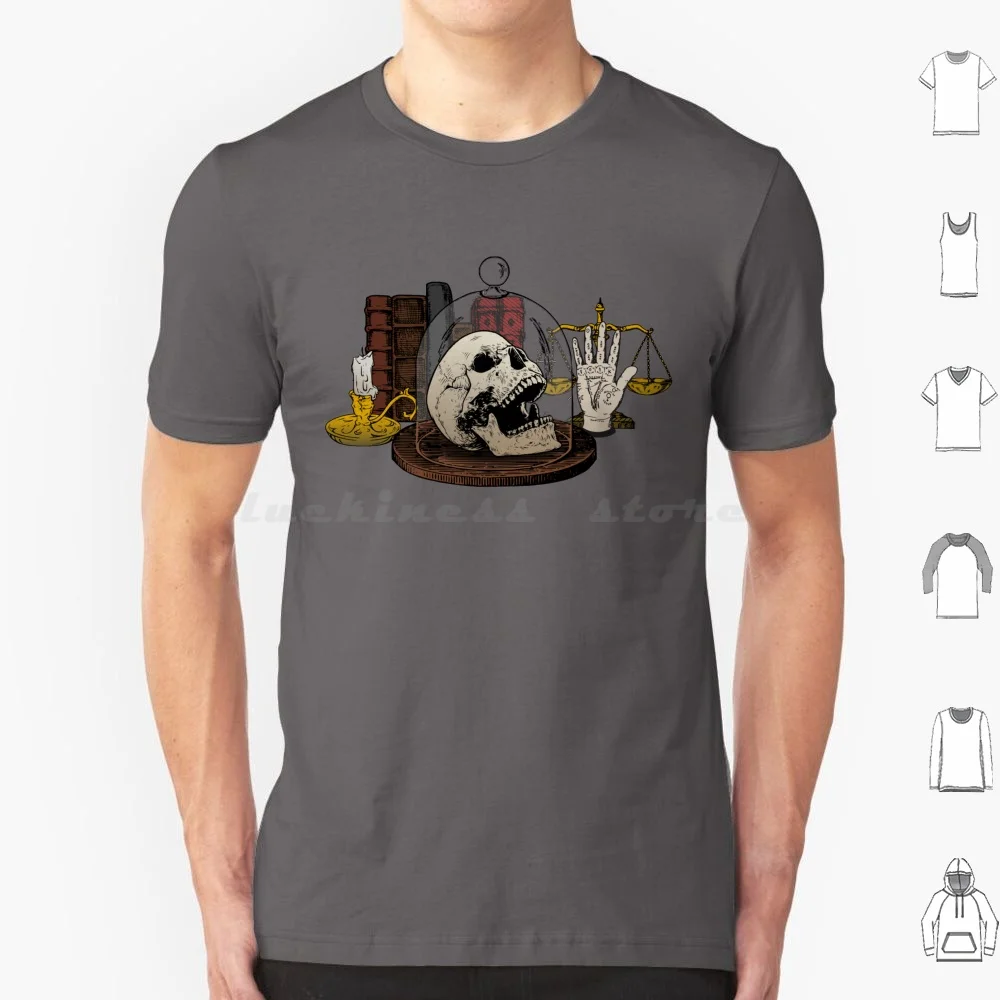 Camiseta Vintage de bruja para hombres, mujeres y niños, 6xl, calavera, bruja aterradora Vintage, espiritualismo de Halloween, quiromancia, vela gótica, escala fresca