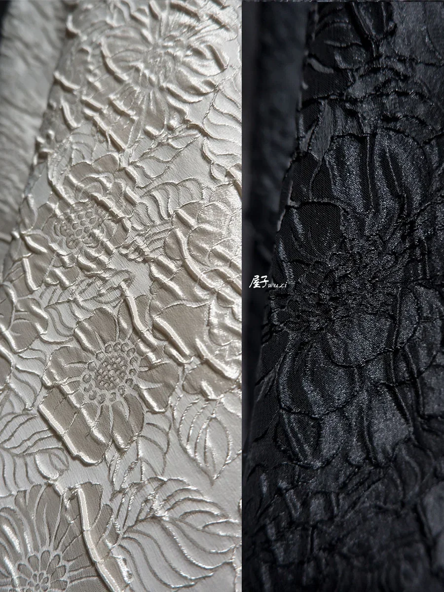 Summer Lightweight Countryside Flower Ins Korean Style Dress Fabric Black Jacquard High-end Clothing DIY Designer Fabric