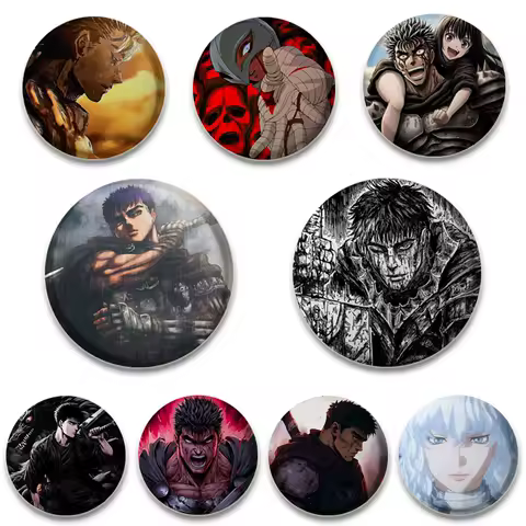 58/44/32mm Hot Anime BERSERK Lapel Pins Brooch Cartoon Badge DIY Buttons Snap-in Craft for Bag or Clothes Decoration Gifts