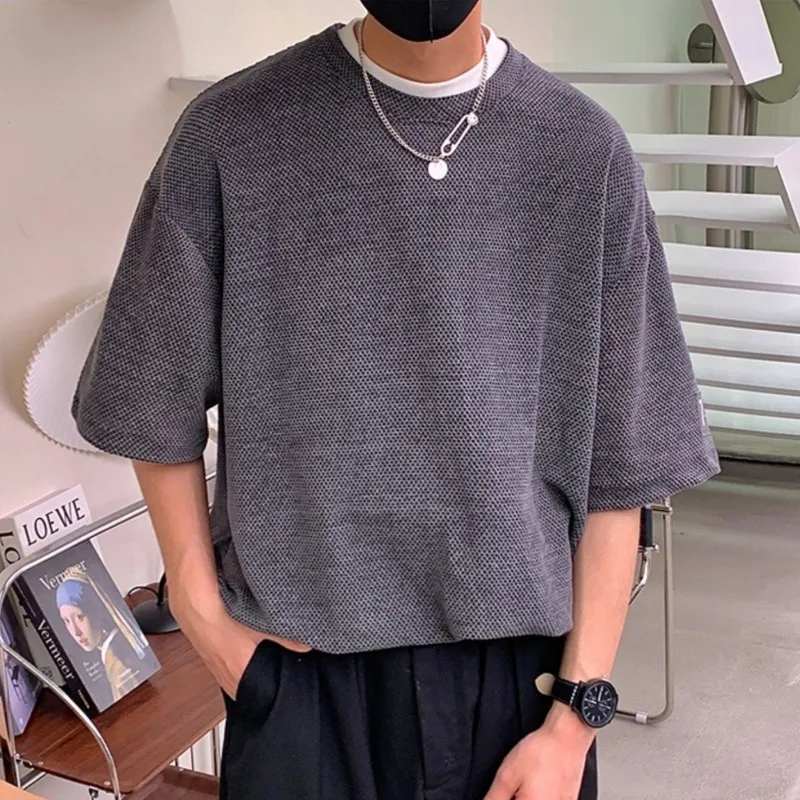 

Recessed design tshirt men Solid Hip Hop Loose Mens T-shirts Casual Chic Summer Short Sleeves Streetwear Tshirt Tees Oversize