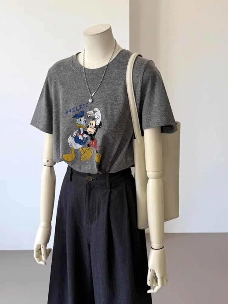 

Large Size 300 Pou Miey Cartoon Print ort Sve Women's T-irt Cool Loose Summer New Sle Korean Version Cotton