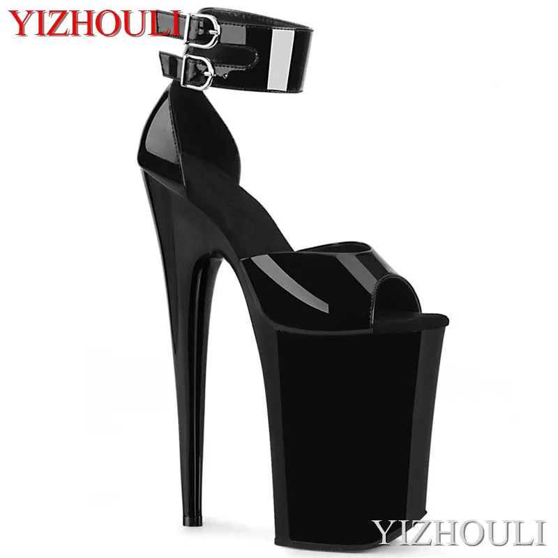 

Summer 9 inch ultra high heel model shoes, black slim heel strap buckle, 23 cm sexy stage show banquet nightclub dance shoes