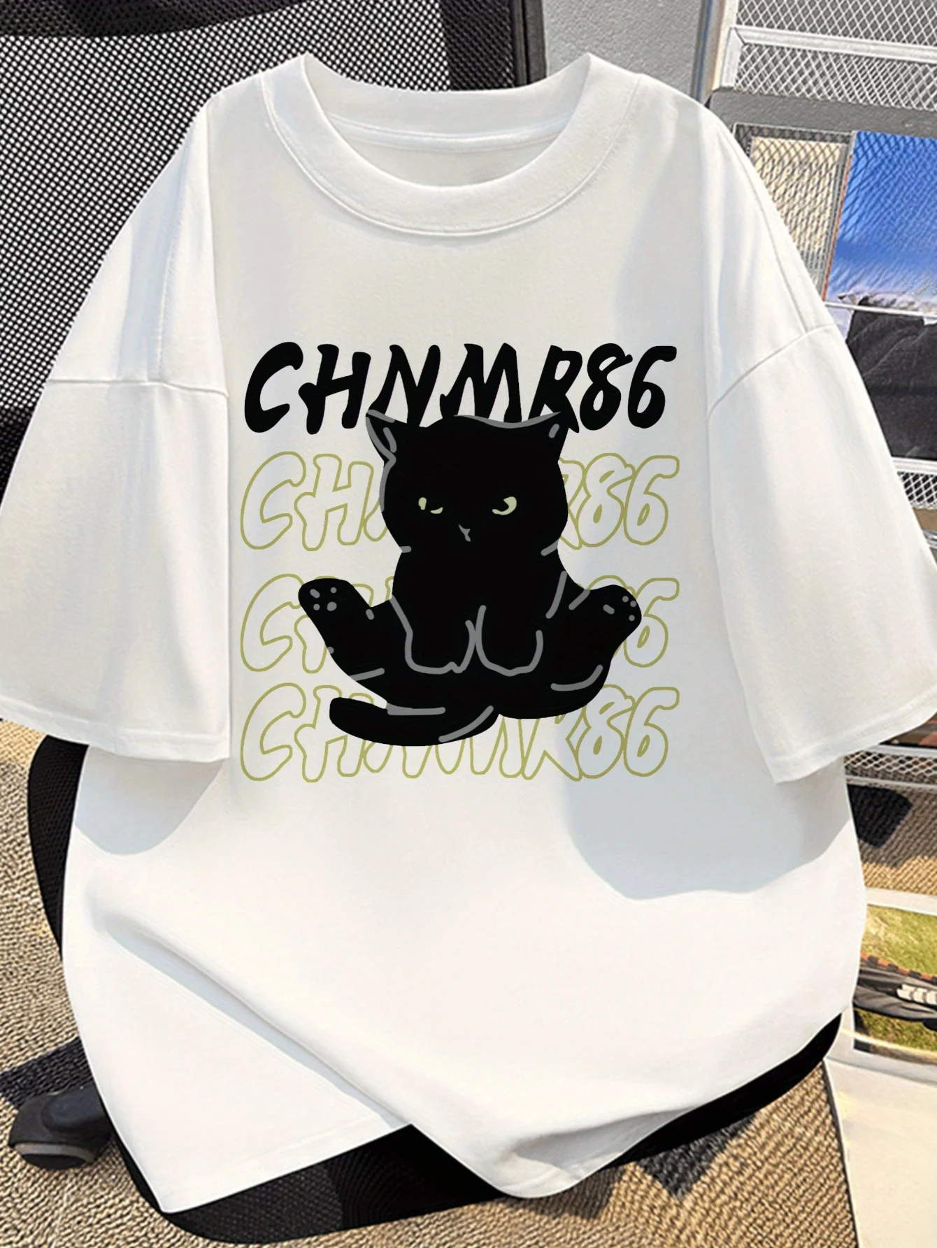 

CHNMR86 Cat Graphic Printing Summer Autumn Winter Cotton Casual Comfortable Men's and Women's T-shirt Short Sleeve Outdoor