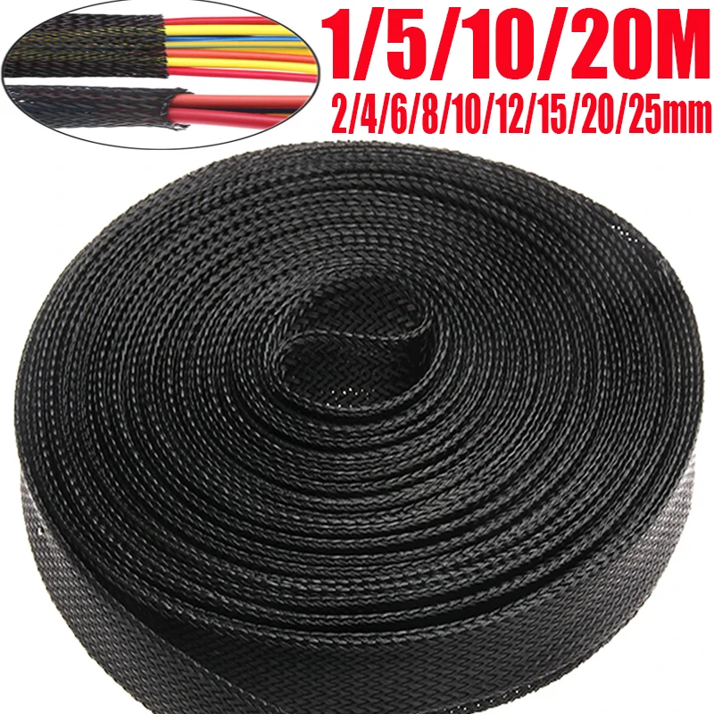 

PET Black Cable Sleeve Length1/5/10/20M Insulated Braided Sleeving Data Line Protection Wire Cable Flame-Retardant Nylon Tube