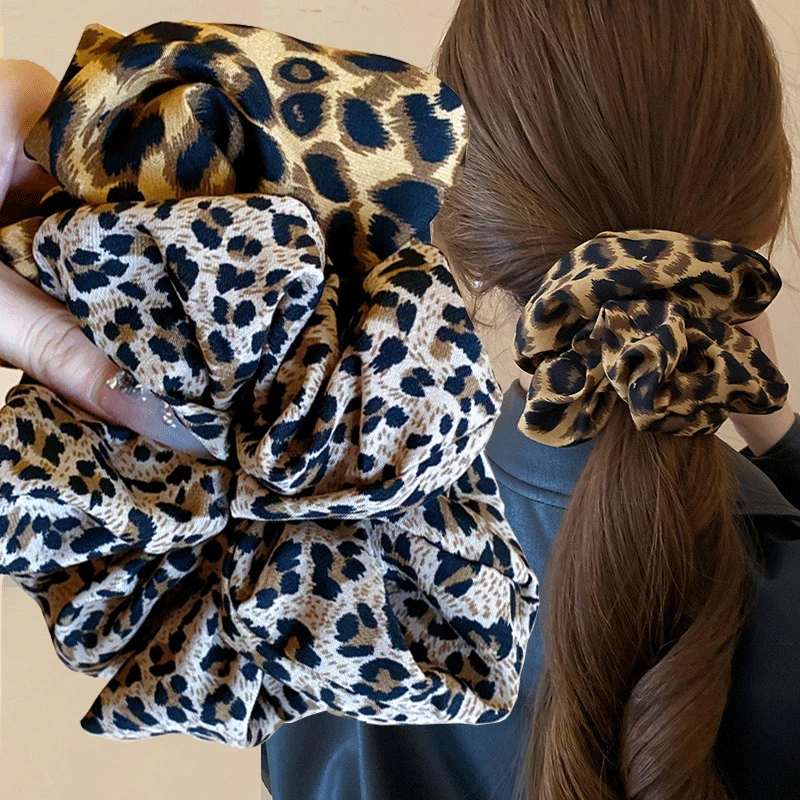 Korean Large Leopard Scrunchie For Women Elastic Hair Bands Simple Vintage Hair Rope Ties Headwear Girls Hair Accessories