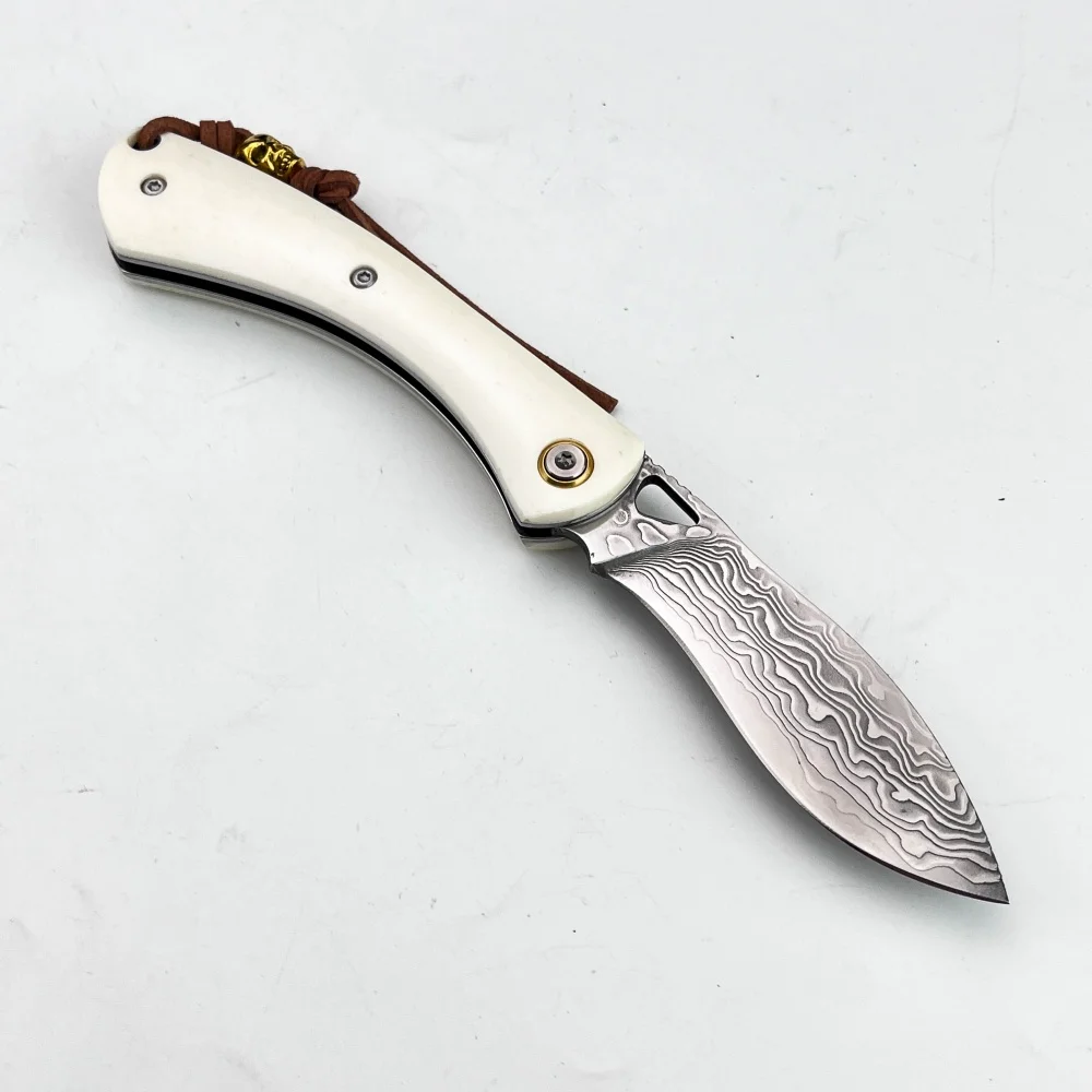 Higonokami Damascus Steel Folding Knife Wilderness Camping Gear Durable Bone Handle Meat Cleaver Slicing Tool Ideal Gift for Men