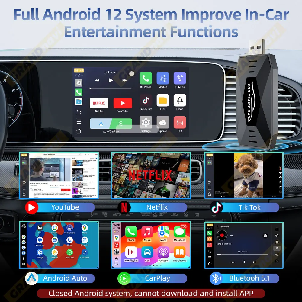 نظام أندرويد CarPlay Ai Box Wifi Wireless Android Auto لـ YouTube Netflix TIKTOK لتويوتا مازدا هيونداي جي إم سي فورد إم جي دبليو كيا #1