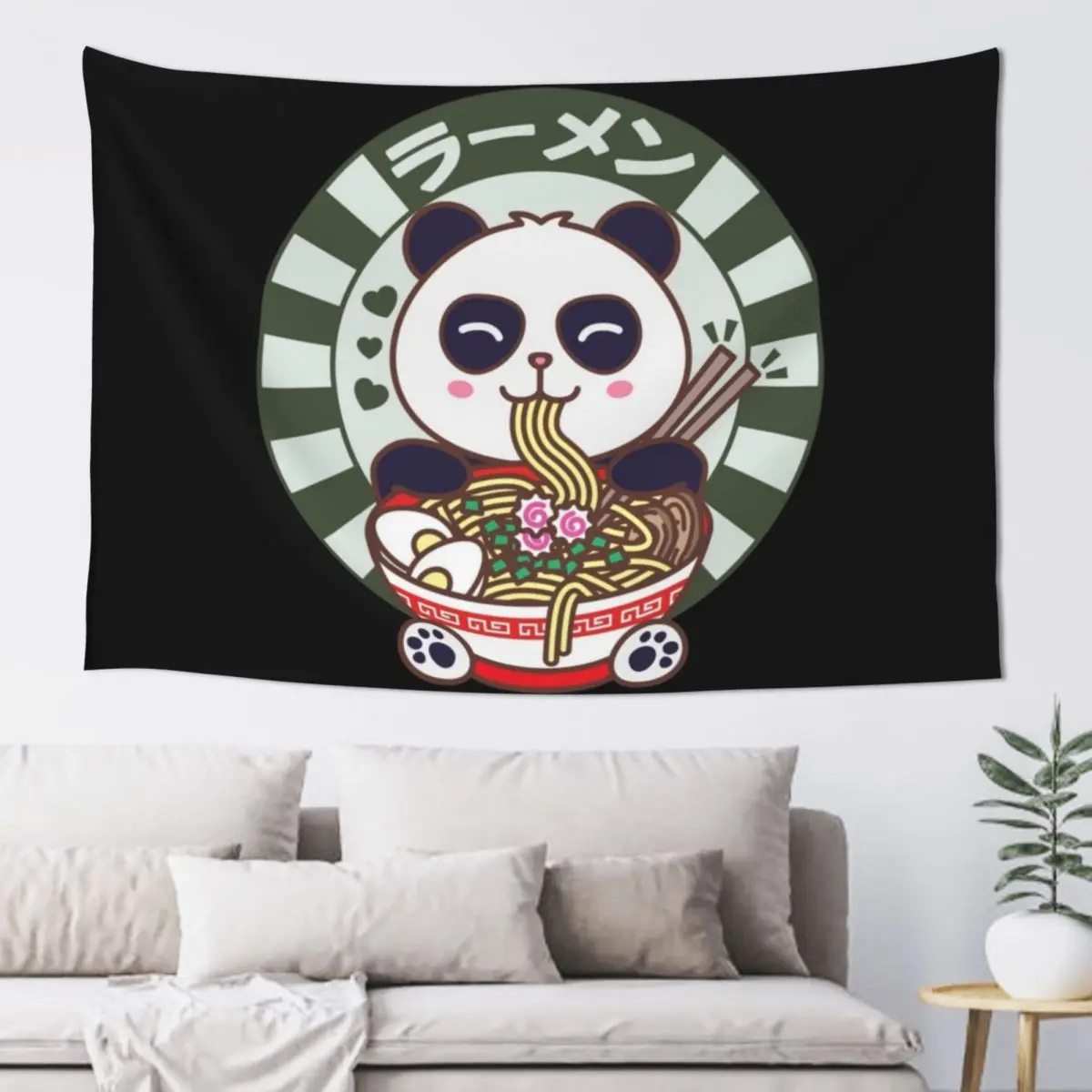 Kawaii Panda Eating Japanese Ramen Noodles Tapestry Wall Decoration Items Bedroom Decor Aesthetic Tapestry