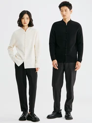 Cárdigans de traje de pareja para hombres y mujeres, suéter de lana merina 100%, prendas de punto con hebilla china, Tops de estilo chino de Cachemira gruesa, Otoño e Invierno