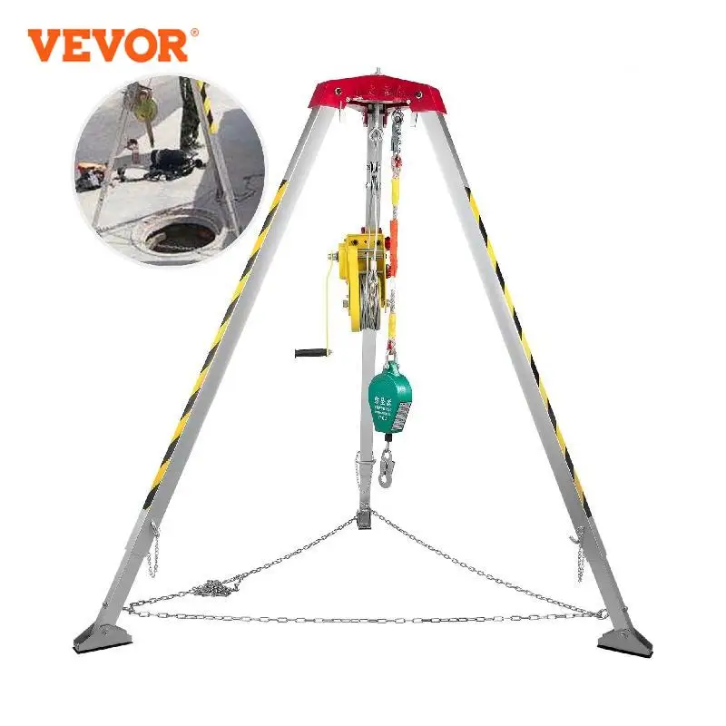 VEVOR Non-Slip Confined Space Tripod Rescue Tripod Kit with 1200lbs/1800lbs/2600lbs Winch and Fall Protector 8ft Adjustable Legs