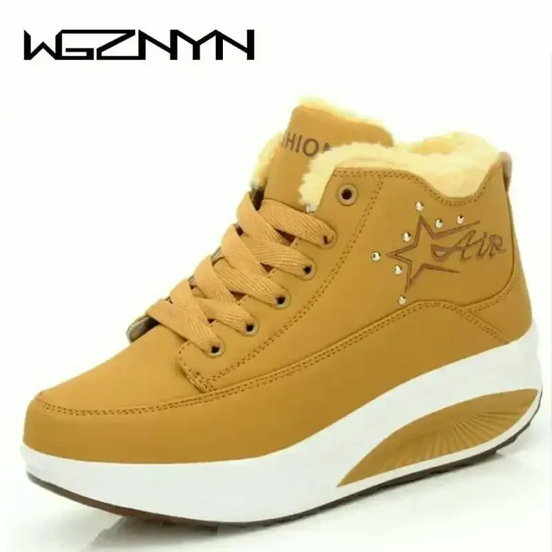 Luxury NEW Brand Swing Fitness Shoes Woman Cotton-Padded Winter Outdoor Snow Boots Wedge Sneakers Height Increase Slimming Shoes