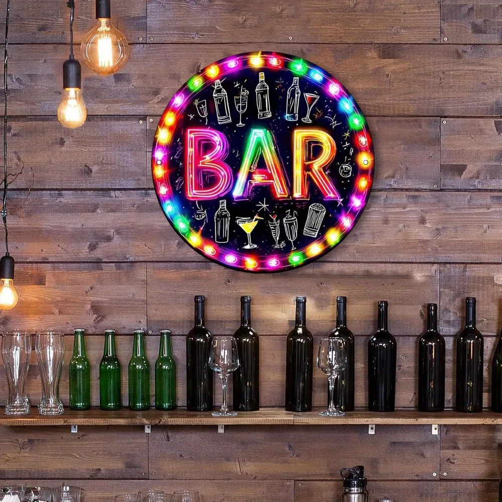 Acrylic Painting Neon Glow BAR Sign with Cocktail and Bottle Illustrations Colorful LED Effect Wall Decor for Home Bar Pub Club view 5