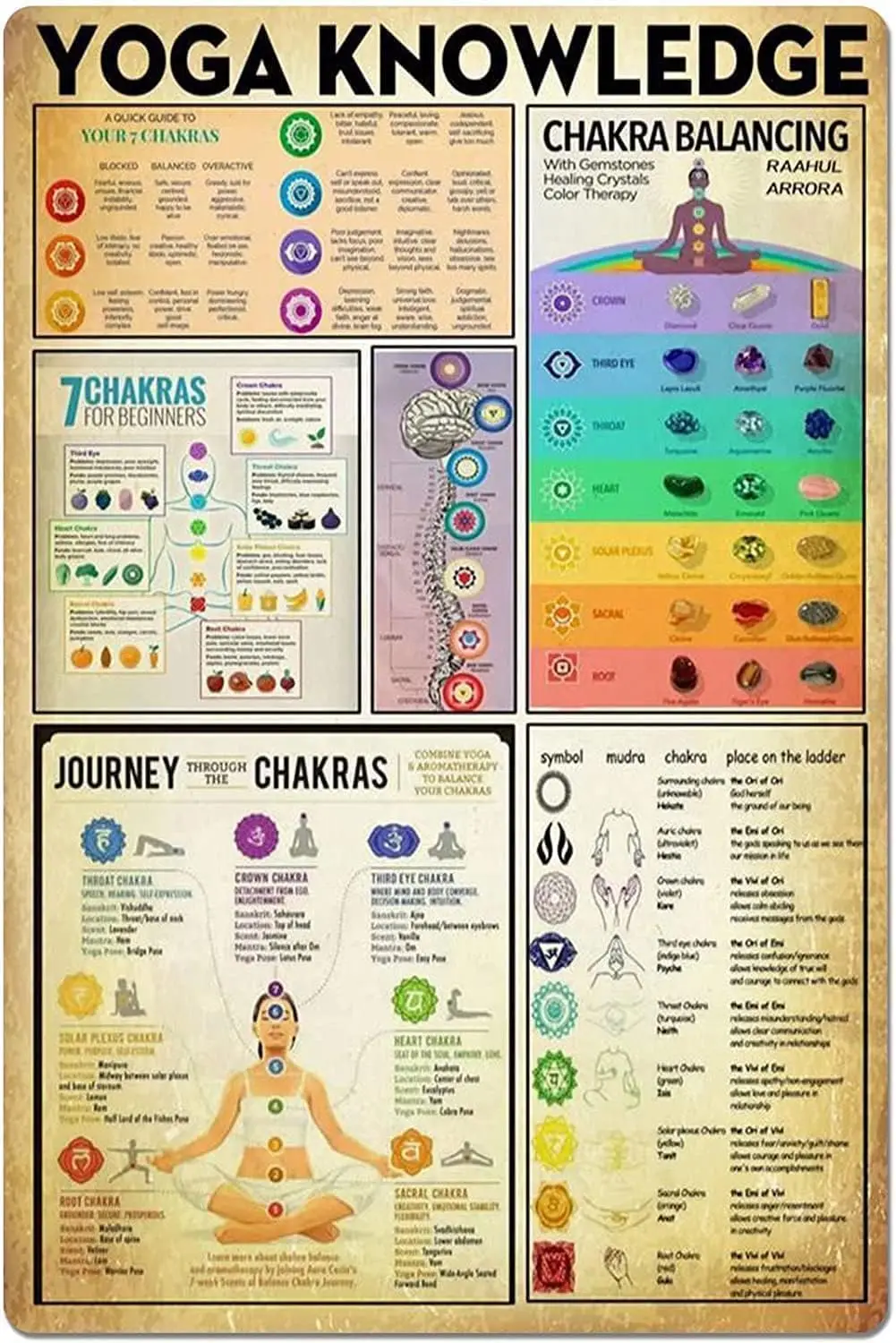 Panneau métallique de connaissances sur le yoga, affiche pour débutants en yoga, affiche en aluminium pour salle de classe, bureau, studio, salle d'étude, salon, club, café, décoration murale