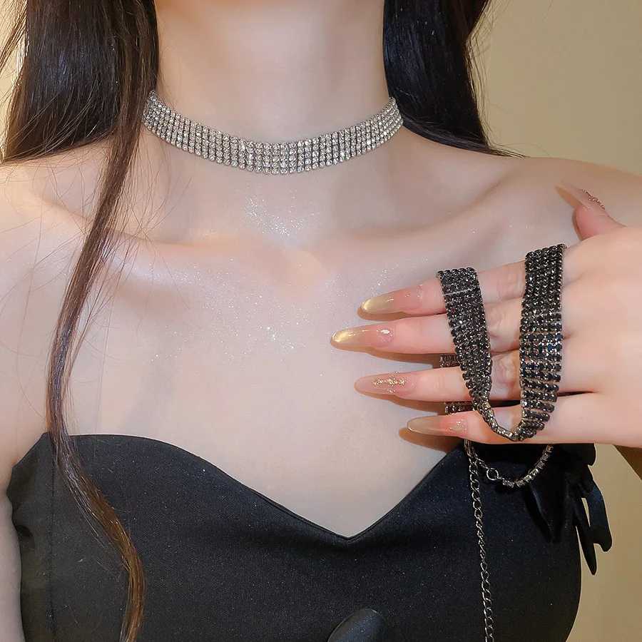 Luxury Multilayers Rhinestone Chokers Necklaces for Women Catwalk Chains Necklaces Statements Jewelry Wedding Party Gift