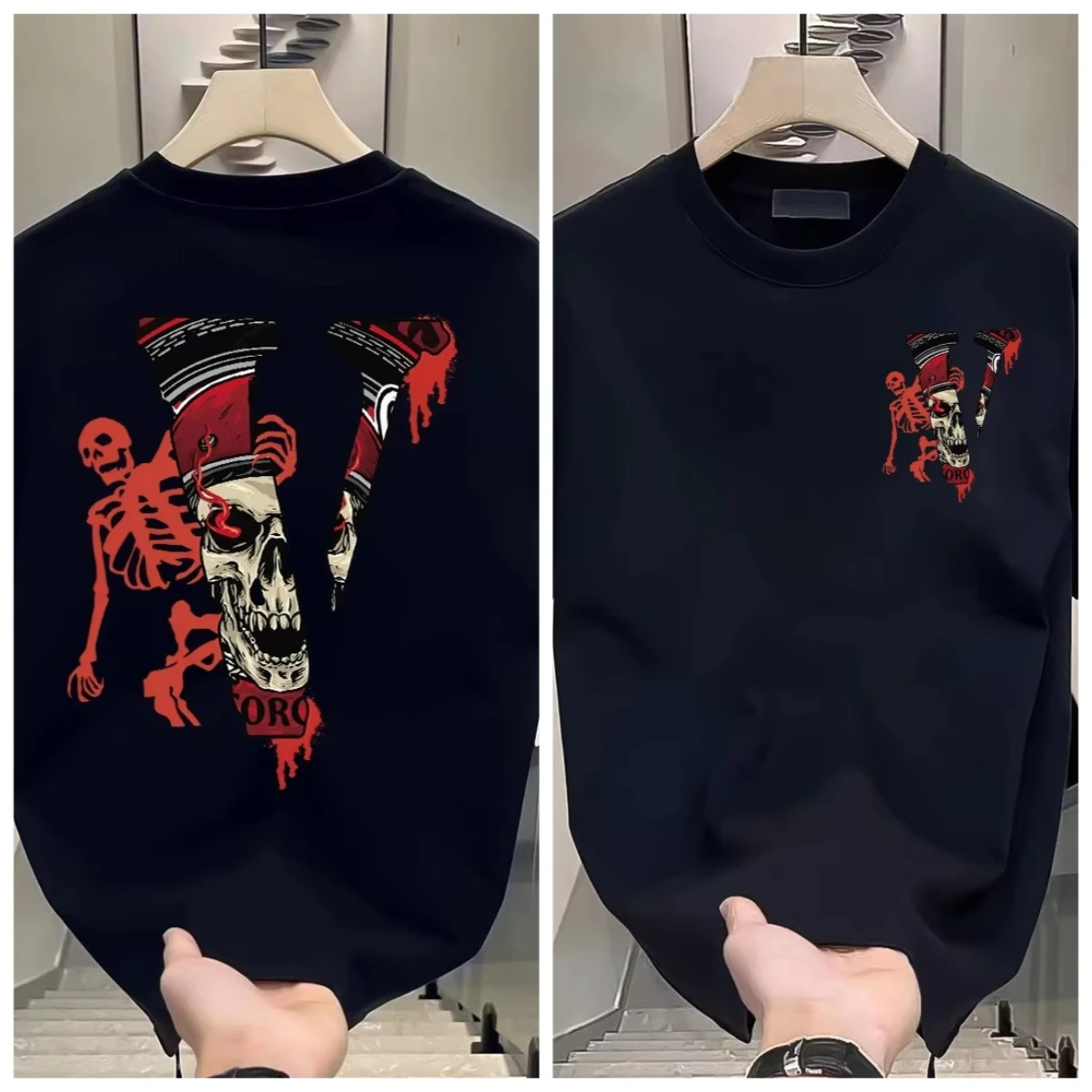 

Летняя роскошная модная футболка с короткими рукавами из чистого хлопка в американском стиле для мужчин и женщин, подходит для уличной одежды.