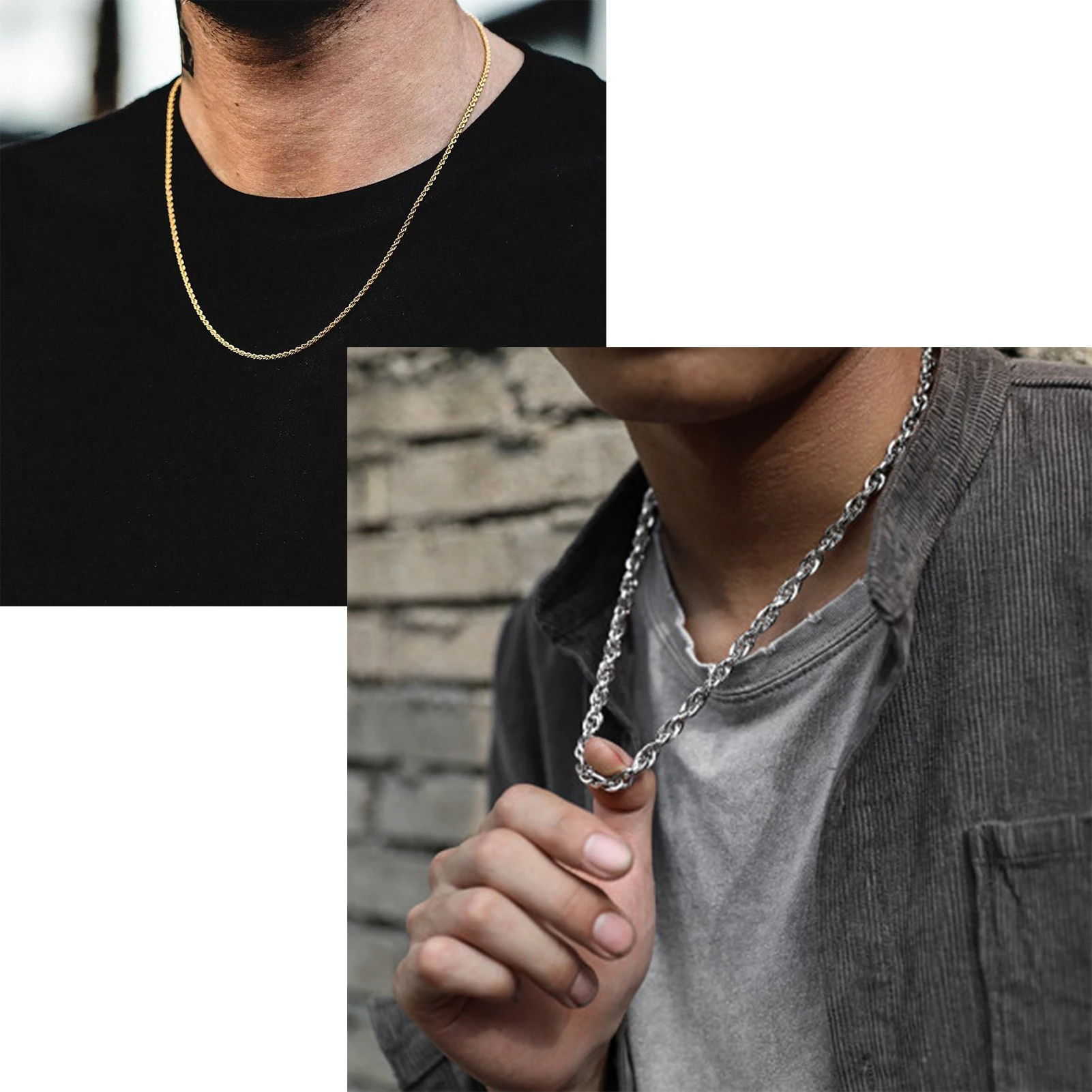 Vnox 2mm 3mm 4mm 5mm Rope Chain Necklaces For Men Women, Gold Plated Stainless Steel Twisted Chain Choker, Gothic Simple Collar