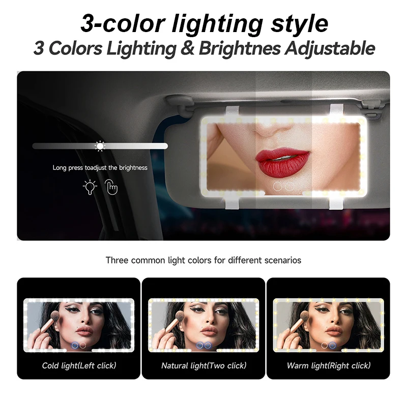 Car HD Interior Makeup Mirrors Rechargeable Dimmable Fill Light Touchscreen Sun Visor Plate Interior RearMirror for Girls Women