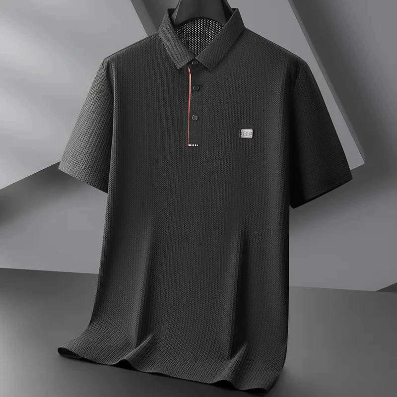 New Seamless Summer Men's Polo Shirts Luxury Short Sleeve Solid Color High Elasticity Casual Male Tees Plus Size 6XL 7XL