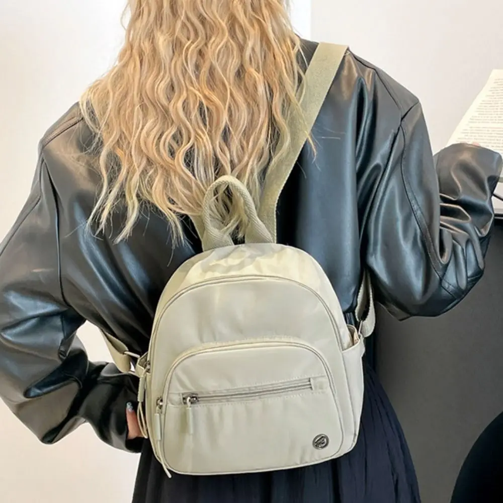Portable Women Nylon Backpack Solid Color Waterproof Multipockets Casual Backpack with Handle Fashionable