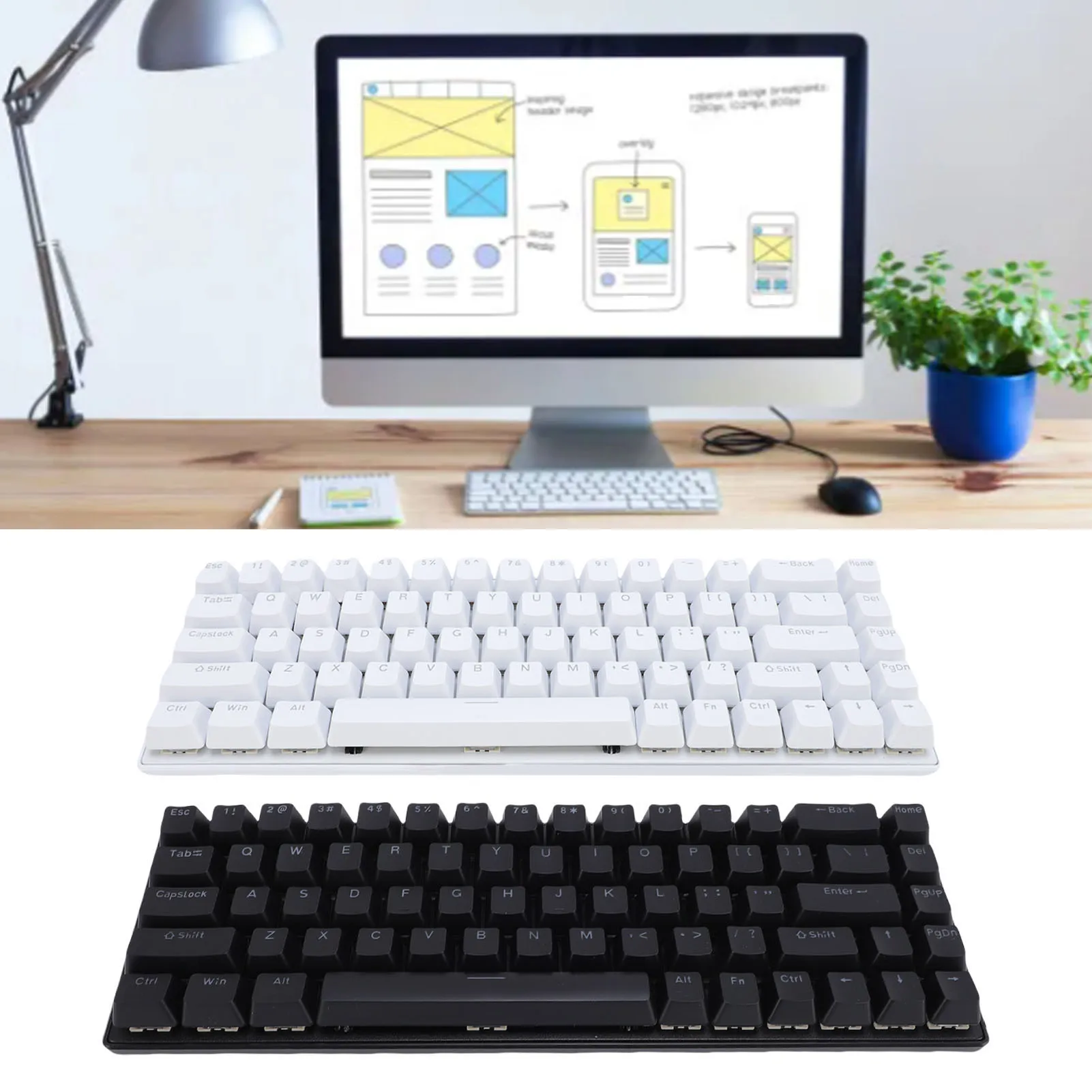 

68 Key Wired Mechanical Keyboard RGB Backlight Blue Switch Compact Ergonomic Gaming Keyboard USB for PC Laptop Gamers