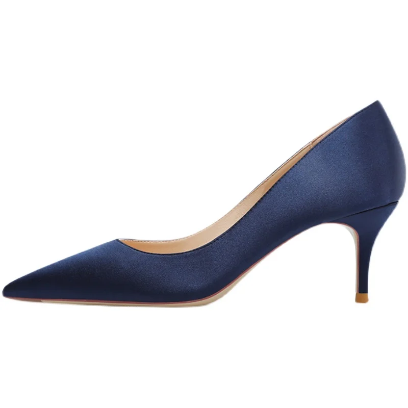 Royal Blue Satin Pumps Women New Elegant Lady Sexy Party Shoes Pointed Toe Slip-on Suede Cloth Stiletto High Heels Daily Wear