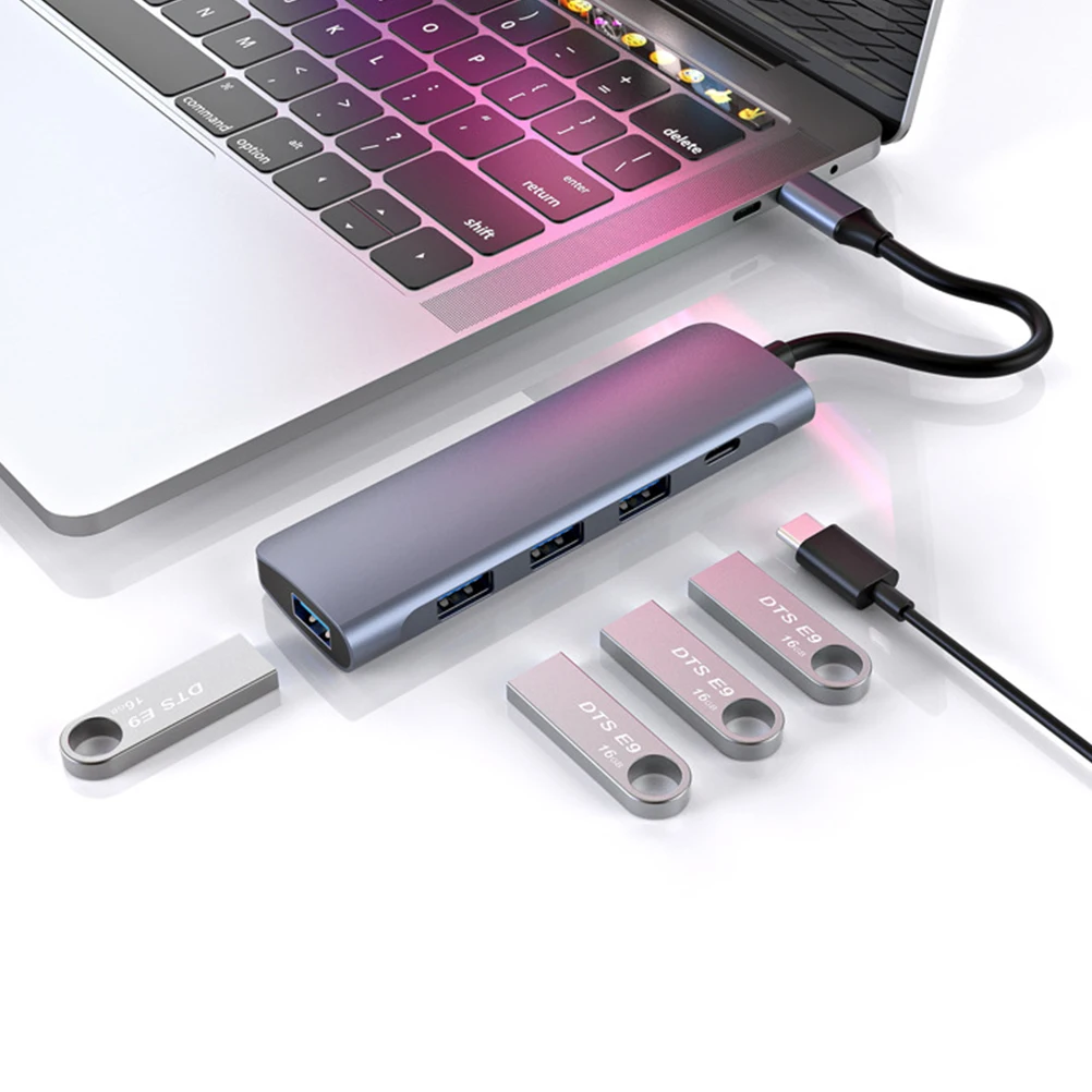 

5-In-1 Type-C Usb Expansion Docking Station Pd Port Usb3.0 Adapter For Laptop Compact Portable High Play No