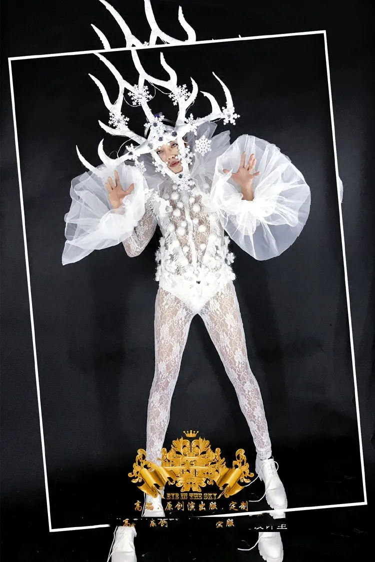 GOGO white snowball LED and other antlers Christmas costumes white costumes