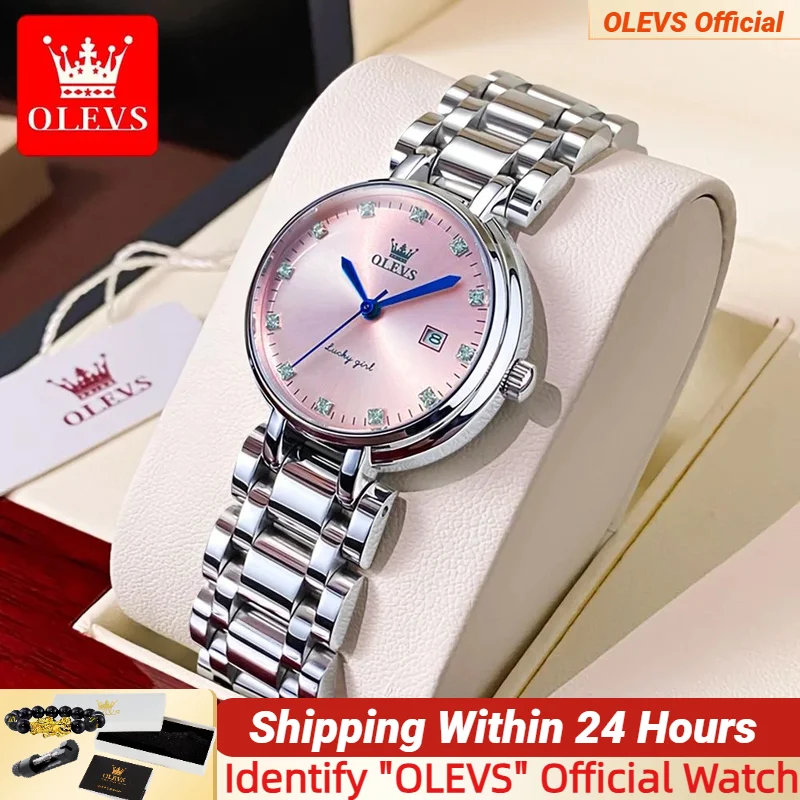 Olevs 5575 Damen uhren rosa römische Skala Diamant Zifferblatt elegante Armband Halskette Uhr Set Geschenk Mode einfache Armbanduhr