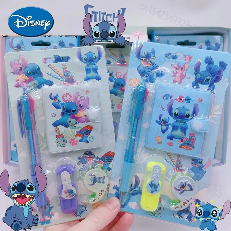 Disney Stitch Mini Stapler Set Complimentary Highlighter Portable Color Paper Binding Machine Student School Stationery Supplies