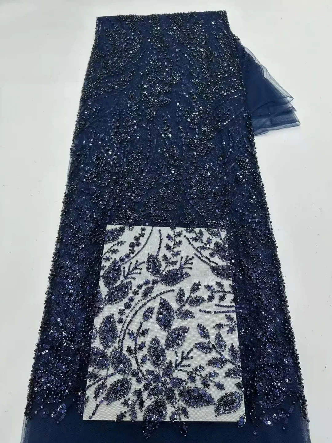 Luxury African Beaded Lace Fabric High Quality 2026 Beads 3d Embroidery French Tulle Laces 5 Yards for Nigerian Wedding Dress view 6