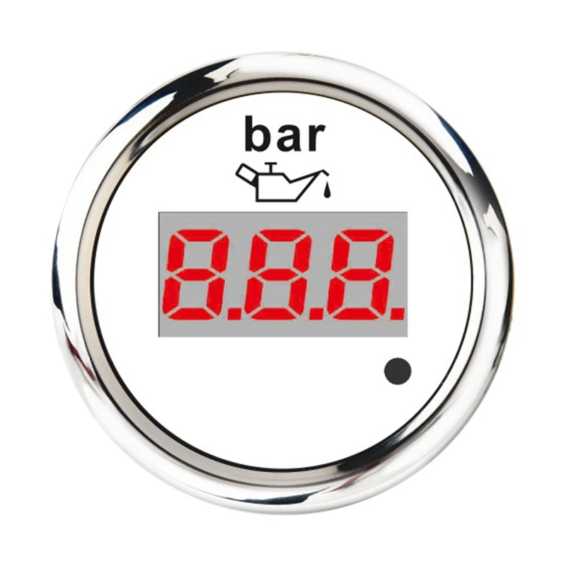 52mm Digital Oil Pressure Gauge 0-10 Bar Universal Stainless Steel Oil Meter Indicator Red Backlight with Alarm White