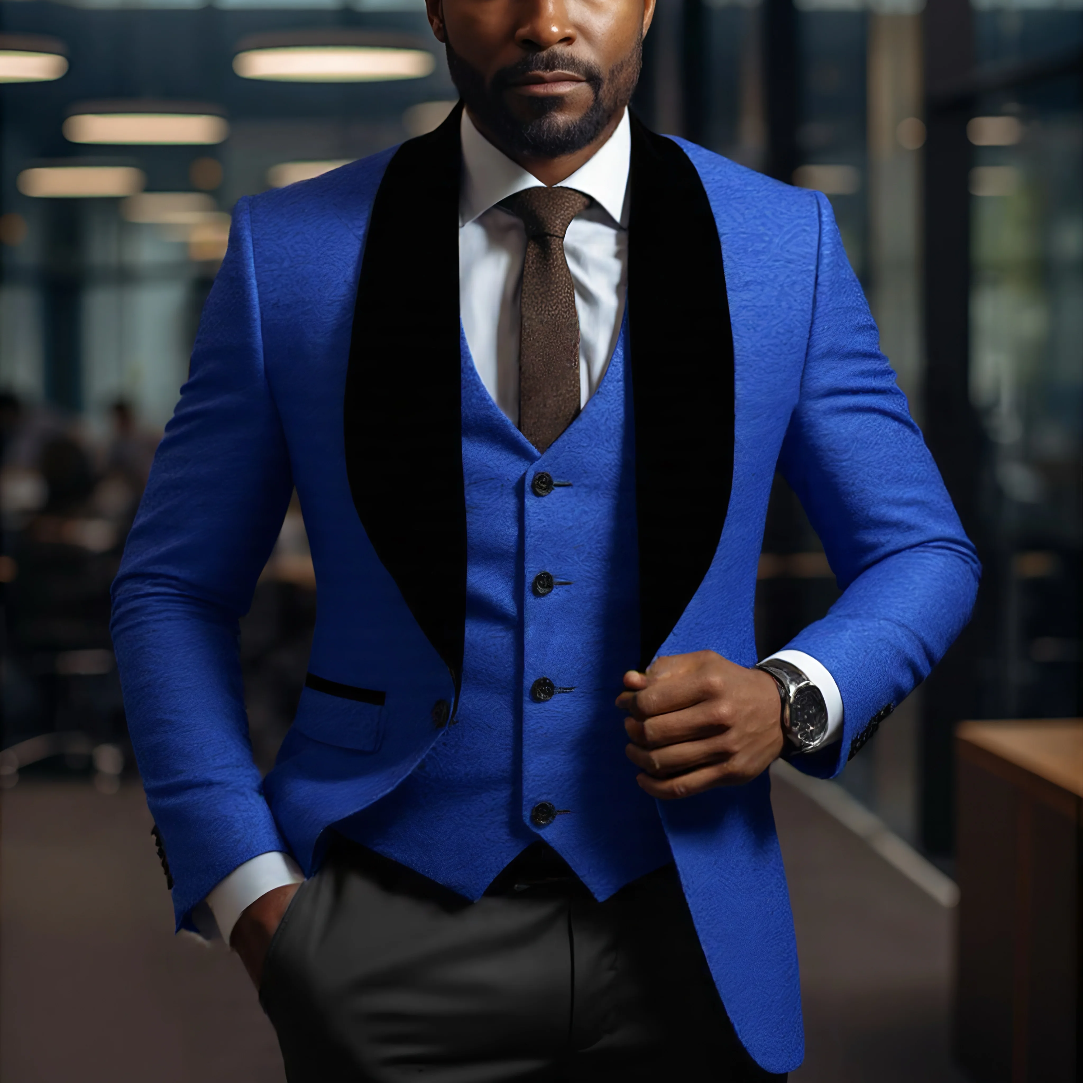 

Mens 3 Piece Floral Tuxedo, Jacquard Slim Suit Set, Paisley Blazer Vest And Pants For Prom Wedding