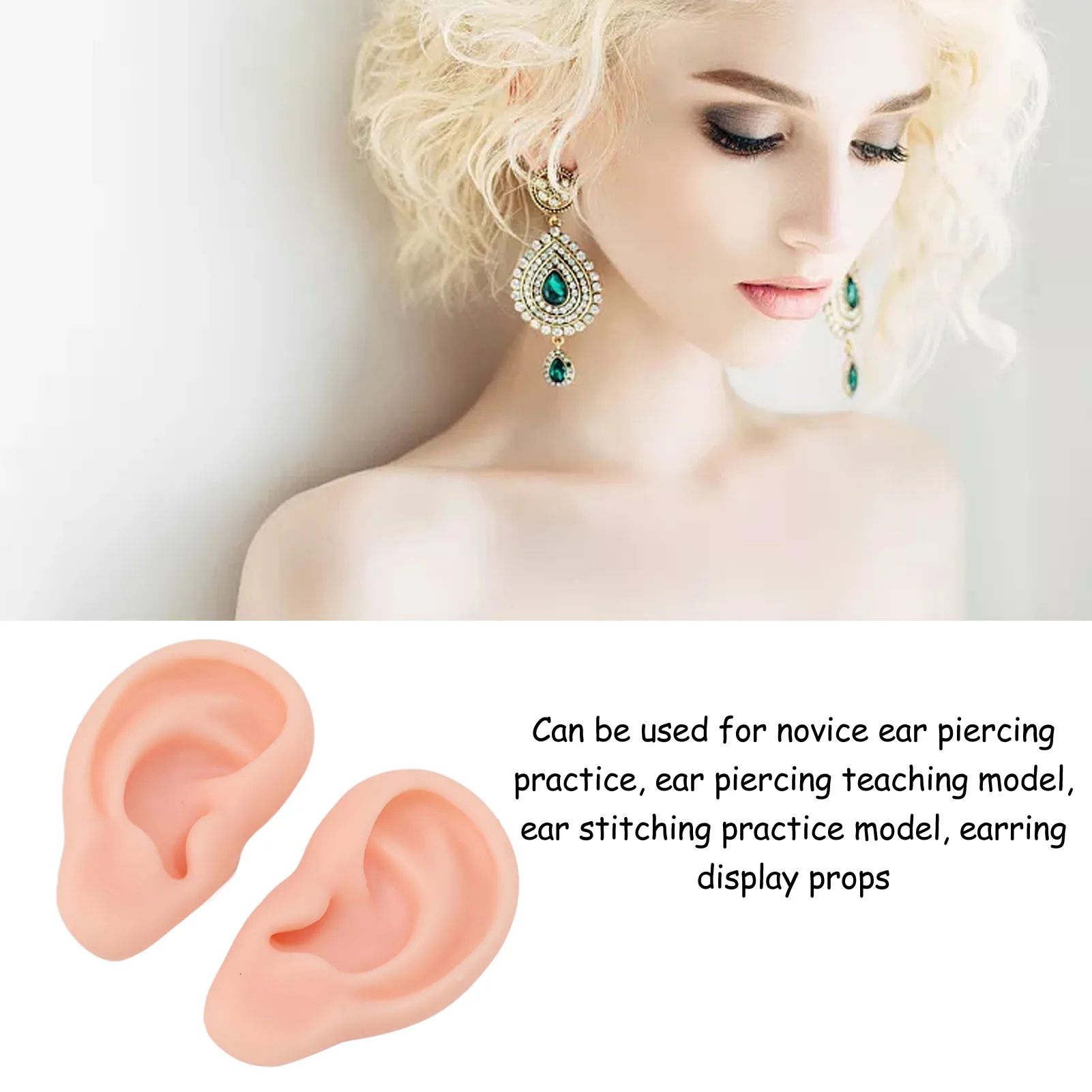 1 Pair Silicone Ear Model Soft Flexible Simulation Artificial Ear Model for Earrings Display Ear Piercing Exercise