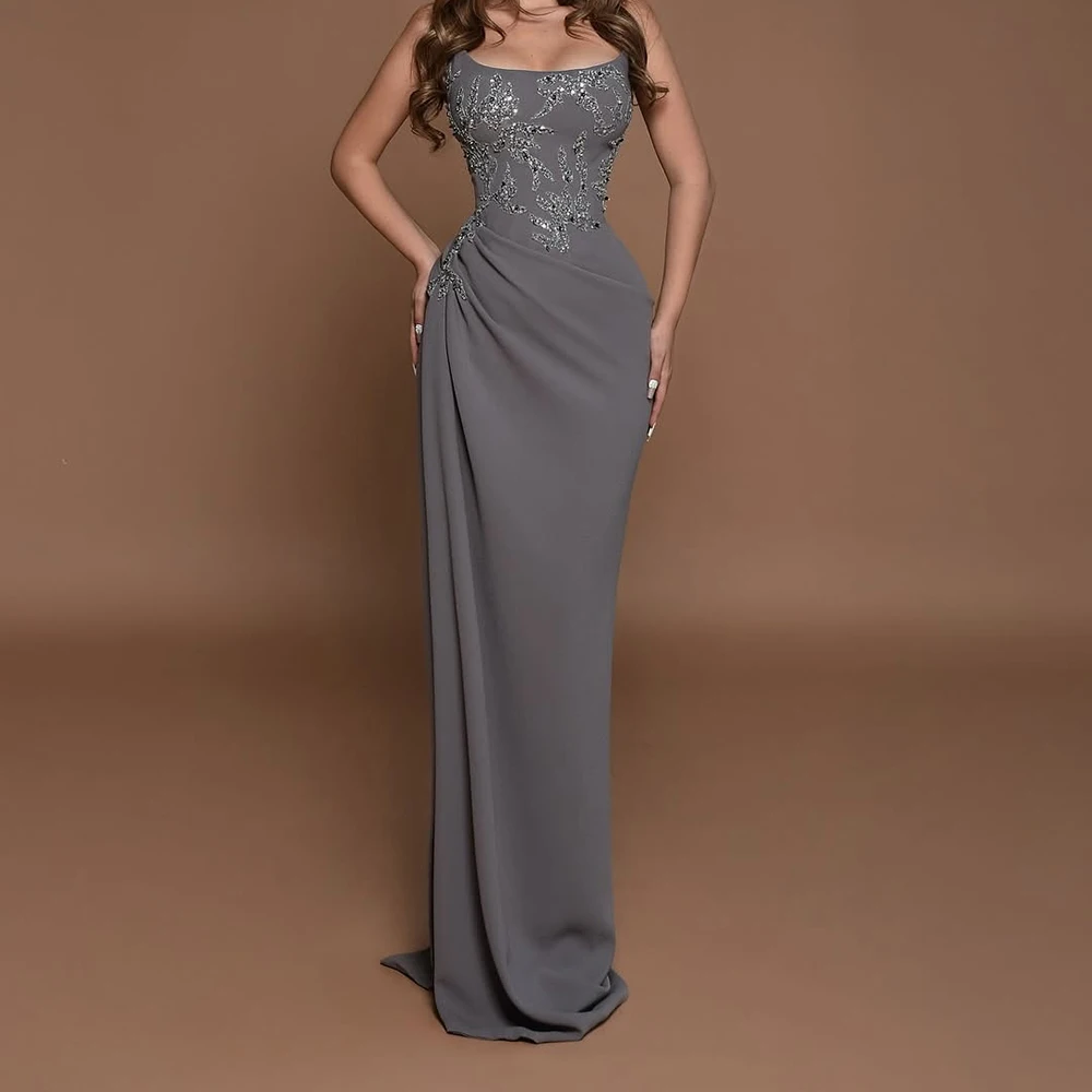

Customized Straight Evening Dresses Floor-length Strapless Sleeveless Prom Gown Simple Fashion Sequined Backless Party Gown